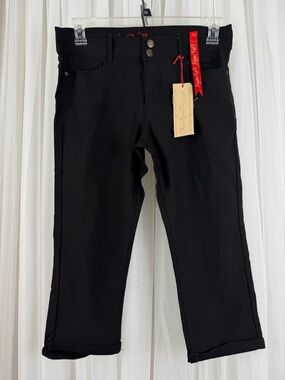 One Republic Size 12 Black Stretch Capri Pants Cuffed Hem NWT